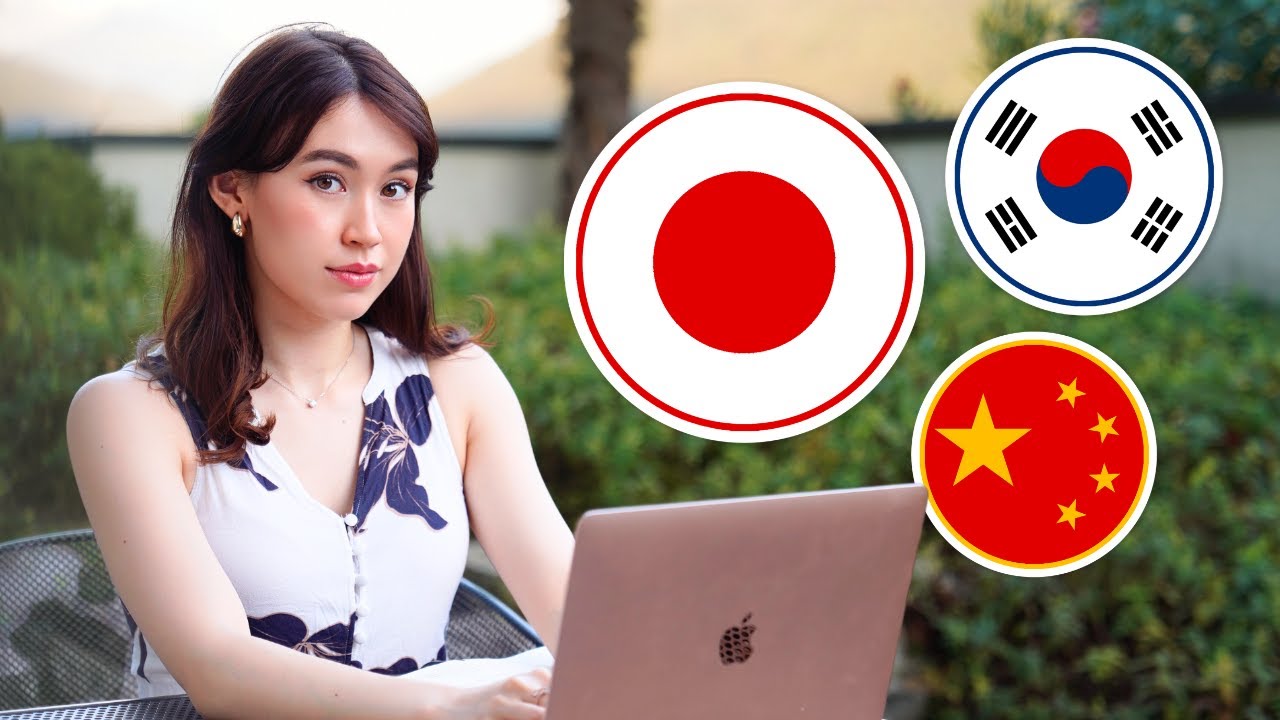 Person sitting with language icons